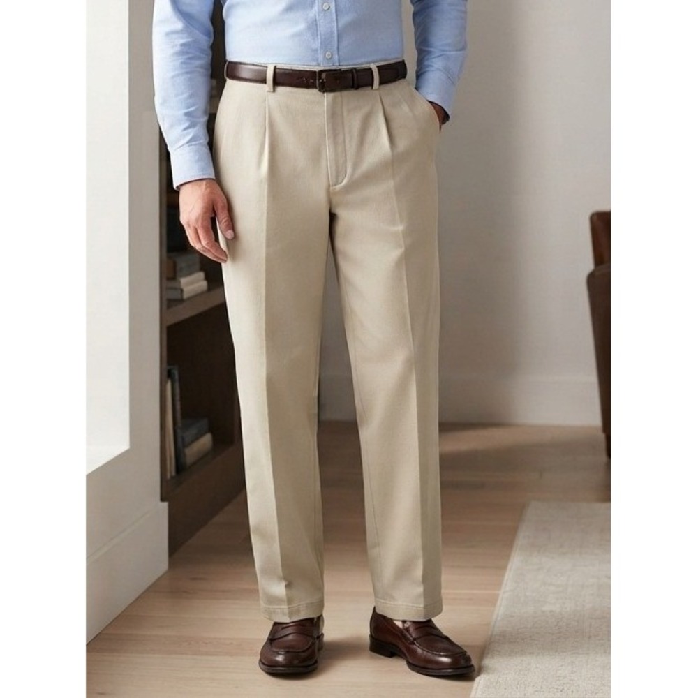 Haggar W2W Classic Fit No Iron Pleated Pants Men's 40x29 Tan Formal Casual NWT